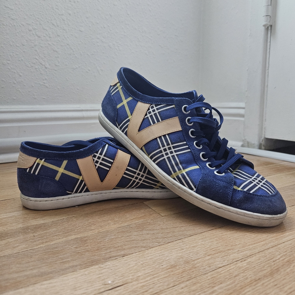 Louis Vuitton | Men's 7.5 Blue and Beige Plaid Sneakers